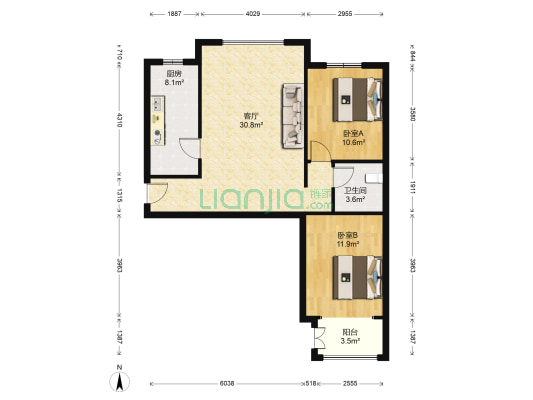 钻石广场 2室1厅1卫 95平方