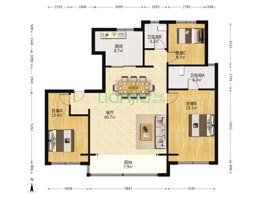 银丰云玺 3室1厅2卫 144平方