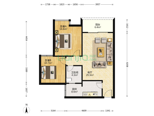 水岸花都 2室1厅1卫 89平方