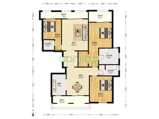 绿城两江御园丹桂园 3室2厅3卫 156平方