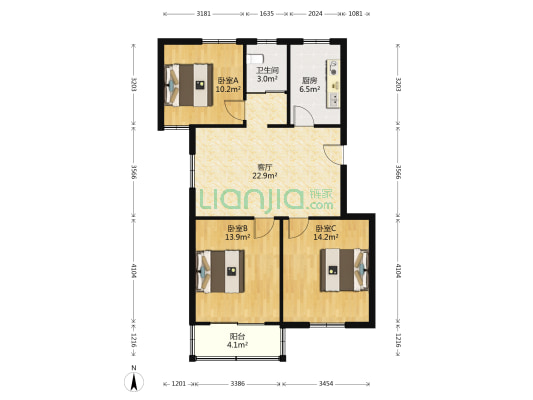 宝带东路229号 3室1厅1卫 90平方