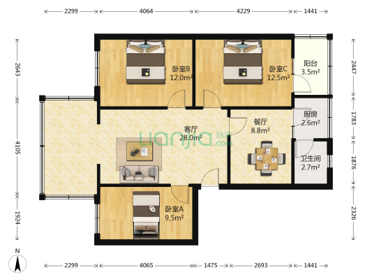 昆十六中宿舍区 3室2厅1卫 71平方