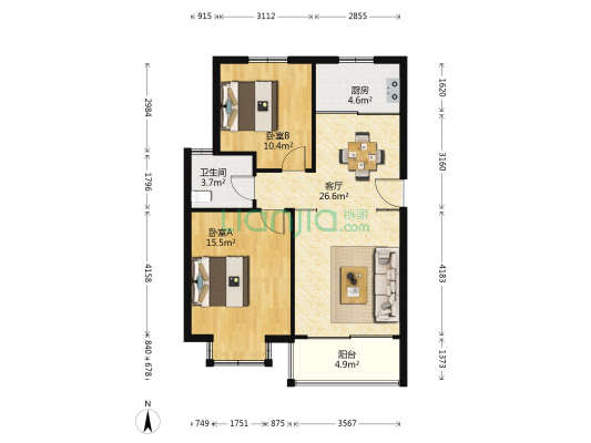 富润花苑二区 2室1厅1卫 86平方