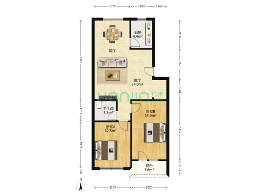 四季芳园 2室1厅1卫 90平方