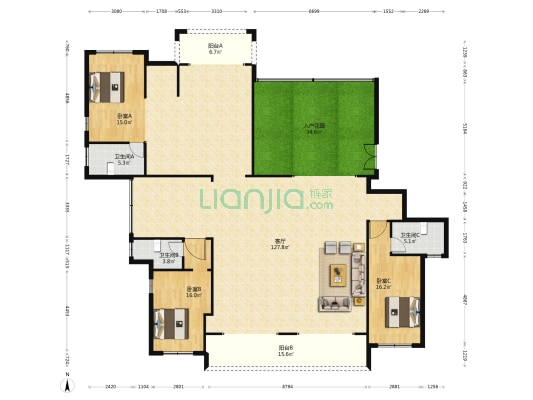 和顺家园 3室1厅3卫 134平方