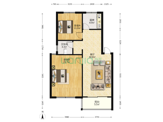 欣苑小区 2室1厅1卫 95平方
