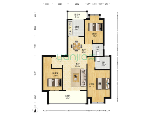 如东橙悦苑 3室2厅2卫 117平方