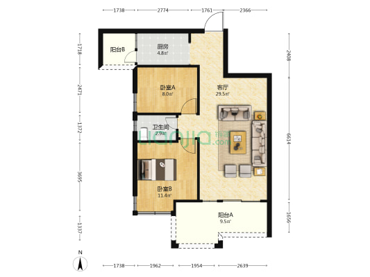 蓝湾星宸二期 2室1厅1卫 82平方