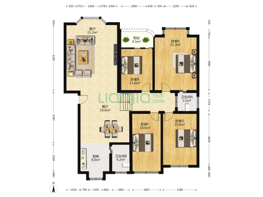 环湖苑 4室2厅2卫 179平方