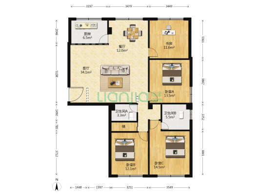 汇丰小区 4室2厅2卫 140平方