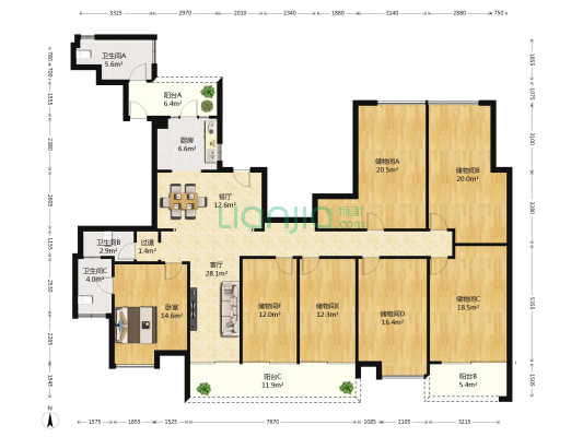 星汇隽庭 1室2厅3卫 264平方