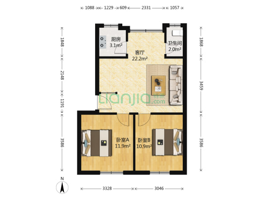 龙升支街 2室1厅1卫 66平方