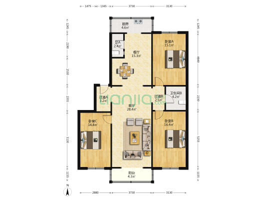 文体西路小区 3室2厅2卫 132平方