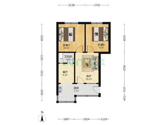 向塘民主街北区 2室2厅1卫 52平方