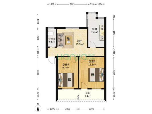 林科院小区 2室1厅1卫 60平方