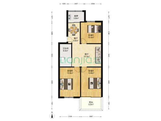 王庄新村四区 3室2厅1卫 79平方