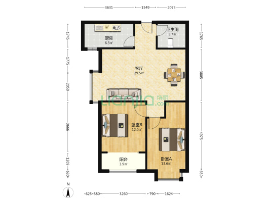 尚学苑 2室1厅1卫 93平方