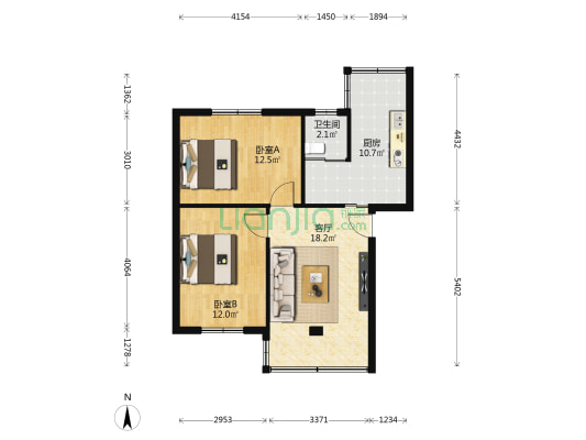 海关大院 2室1厅1卫 65平方