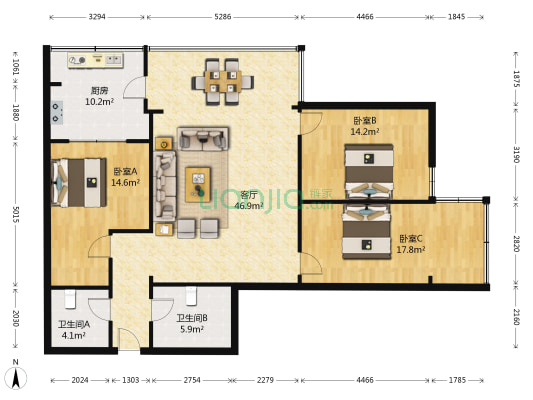 华兴世纪星 3室1厅2卫 156平方