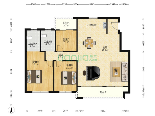 玖著里 3室1厅2卫 127平方