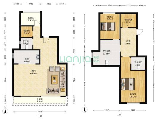 龙光玖龙玺 2室1厅3卫 144平方