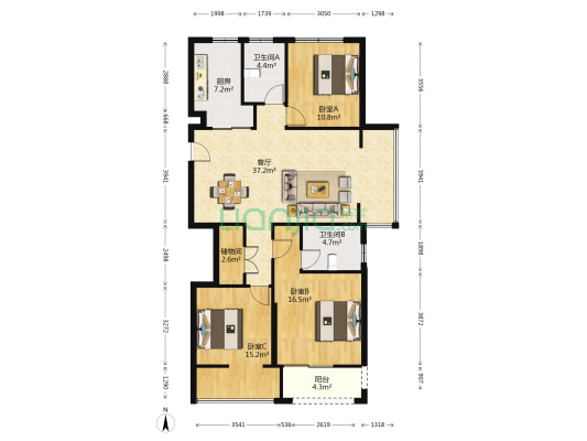 汇豪锦园 3室1厅2卫 138平方