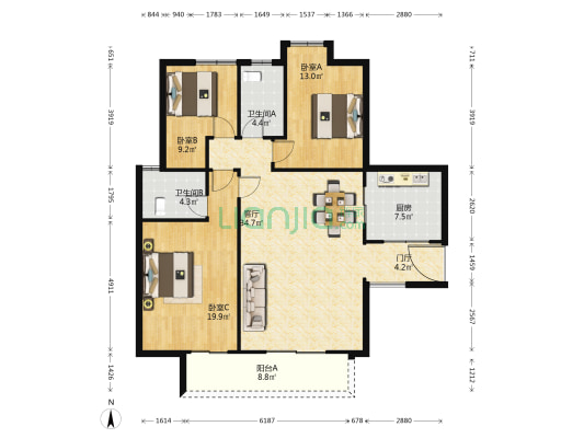 北江名悦 3室1厅2卫 127平方