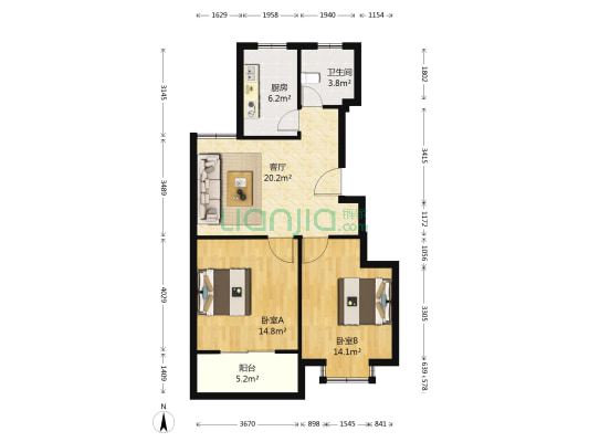 东景苑 2室1厅1卫 87平方