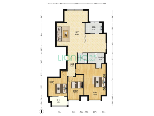 华昌国际公寓 3室1厅2卫 155平方