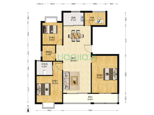 依云小镇 4室1厅1卫 135平方