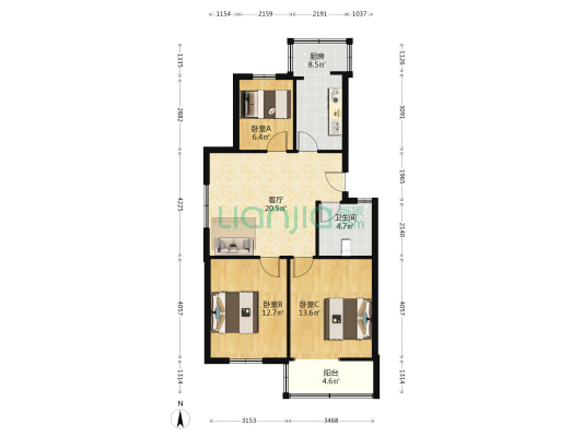 胸科医院宿舍 3室1厅1卫 83平方