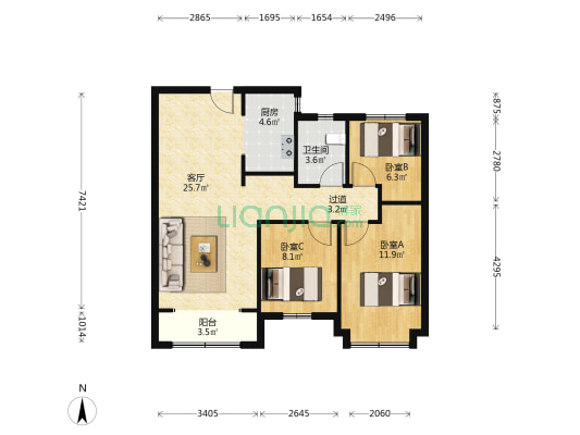 鹏渤·印象城 3室1厅1卫 94平方
