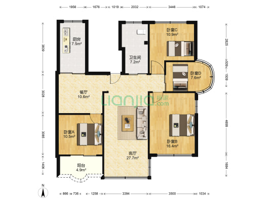 中源大楼 4室2厅1卫 133平方