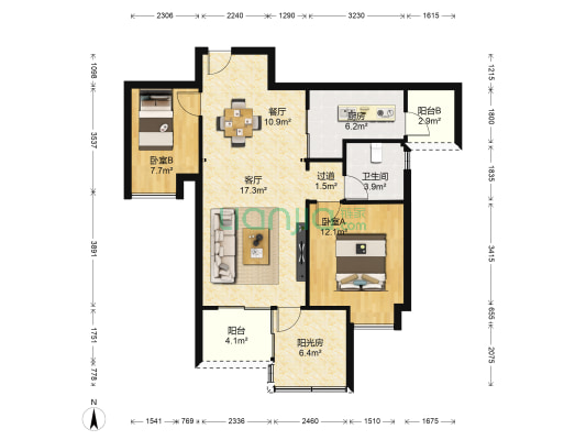 时代云图 2室2厅1卫 85平方