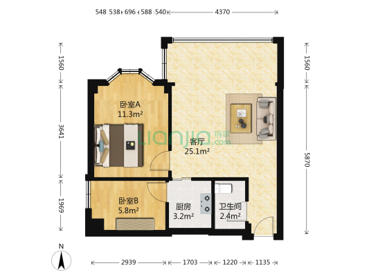 文轩花园 2室1厅1卫 54平方