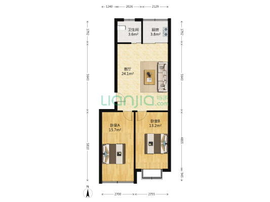 三联影院 2室1厅1卫 77平方