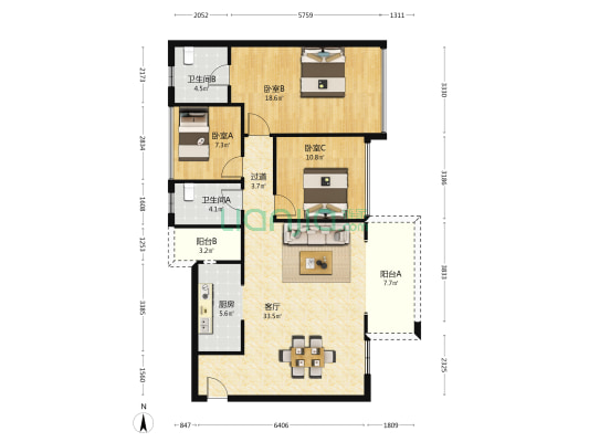 星坤雍城 3室1厅2卫 112平方
