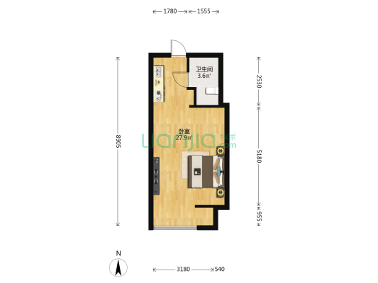 兰亭财富广场 1室0厅1卫 45平方