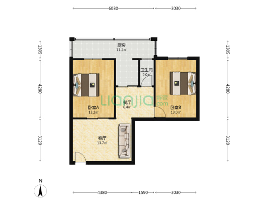 玉林南街8号 2室2厅1卫 66平方