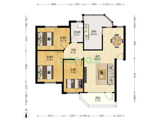 建新村 3室1厅1卫 92平方