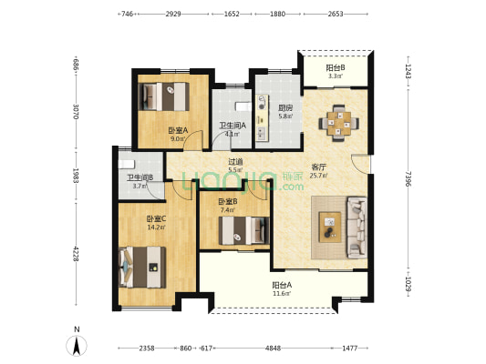中粮观澜祥云 3室1厅2卫 118平方