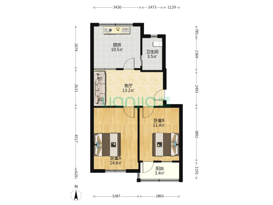 镇兴路13号 2室1厅1卫 69平方