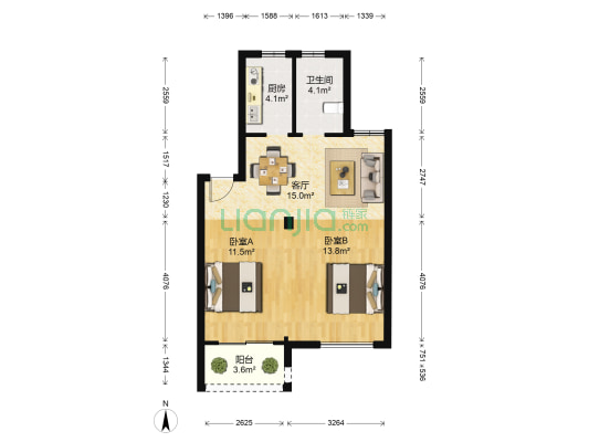 湘湖南苑 2室1厅1卫 66平方