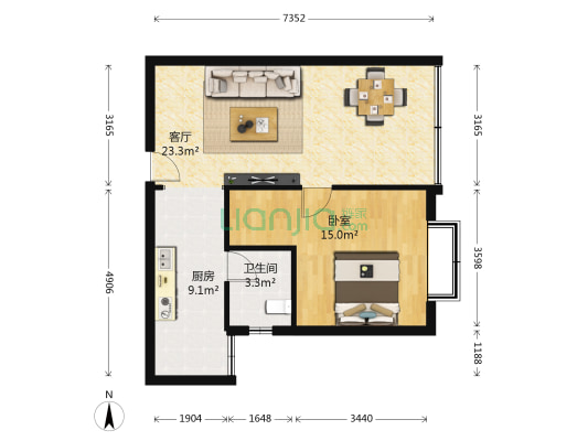 春光雅苑 1室1厅1卫 64平方