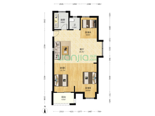 锦仓府 3室1厅1卫 90平方