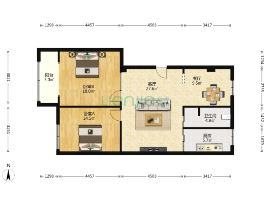 物探大厦 2室2厅1卫 108平方