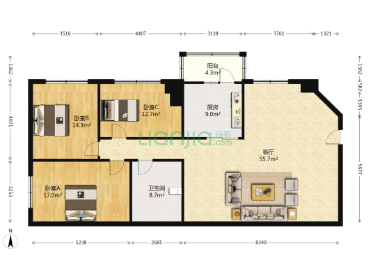金马大厦兆祥宝座 3室1厅1卫 179平方