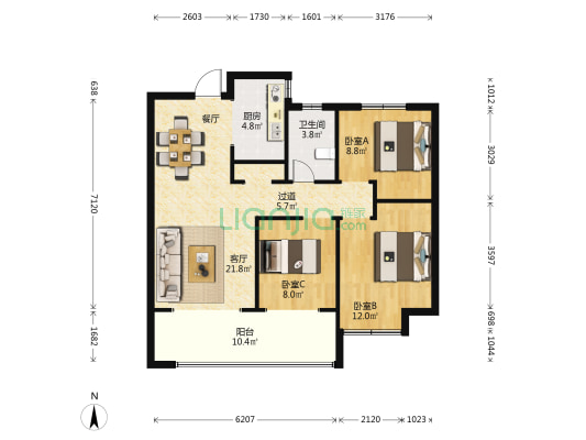 置地天玺三期 3室1厅1卫 103平方