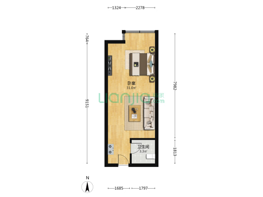 名仕财富中心 1室0厅1卫 51平方