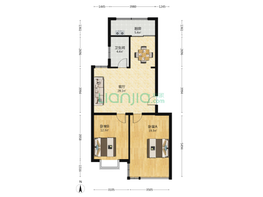 怡园东区 2室1厅1卫 92平方